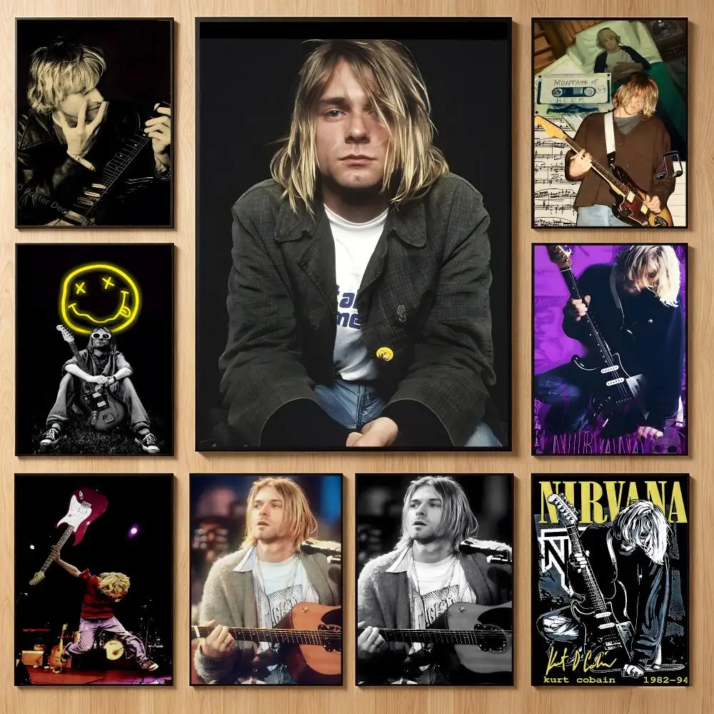 Grunge Celebrity K-Kurt Cobain Poster Classic Self-Adhesive PP Wall Sticker for Living Room Bar Decor Gift