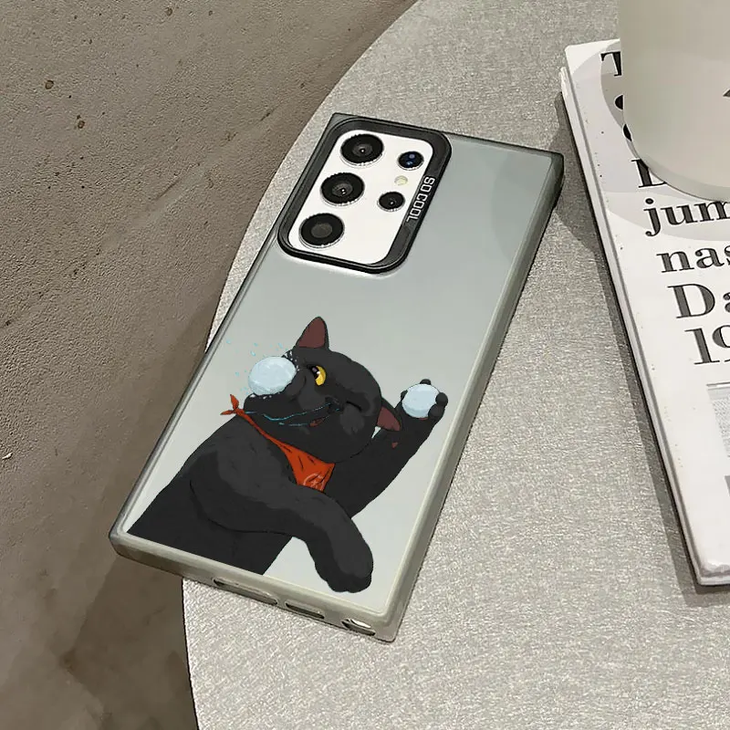 

For Samsung Galaxy S21 S23 S24 FE S25 S24 S23 S22 Ultra Plus Laser Phone Case Dark Funny Monster Cat Creative Cartoon Back Cover