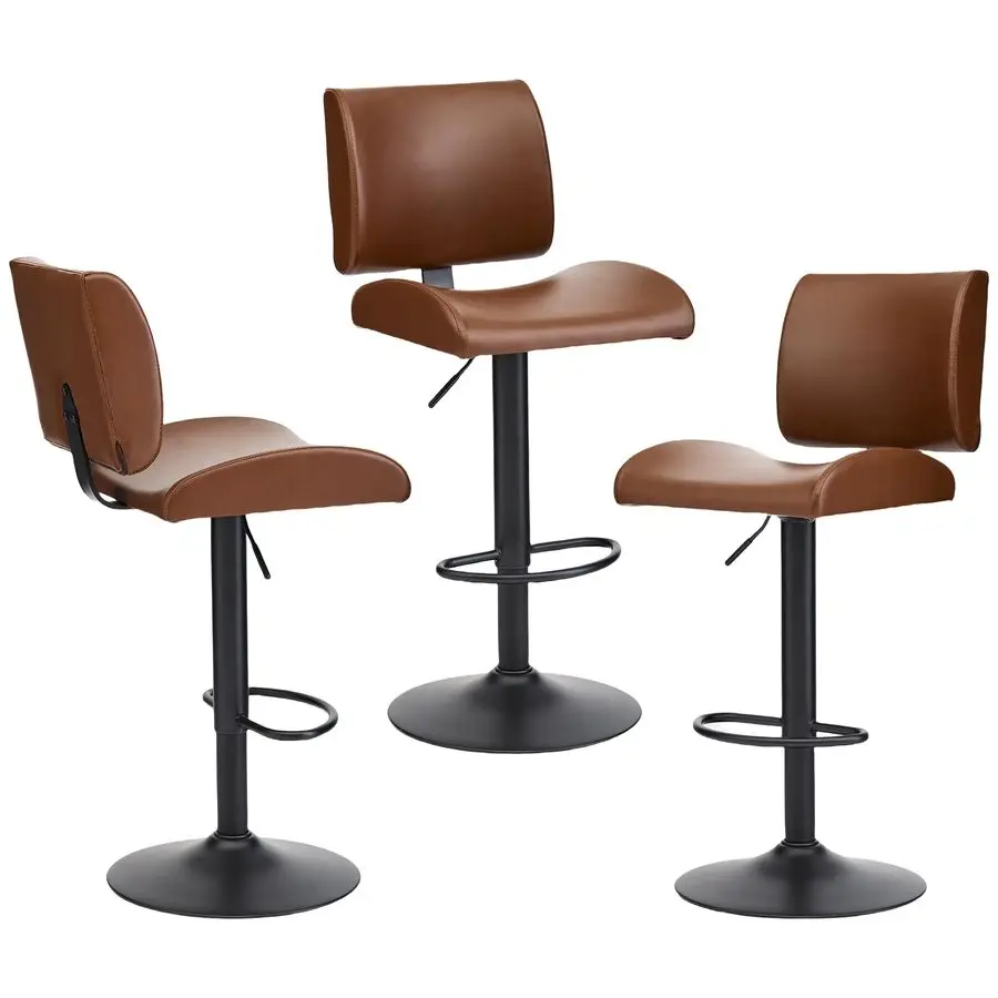 

Bar Stools Set of 3, Modern Adjustable Bar stools with Back, Brown Faux Leather Kitchen Bar Stools, Counter Height Barstool Set
