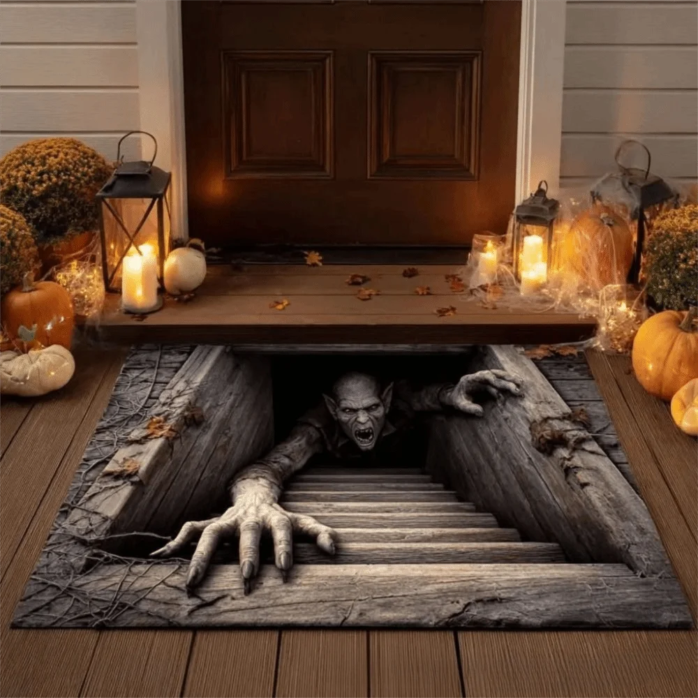 Halloween Halloween Optical Illusion Rug Non-Slip Quick Dry Doormat 3D Water-Absorbing Door Rug Entryway