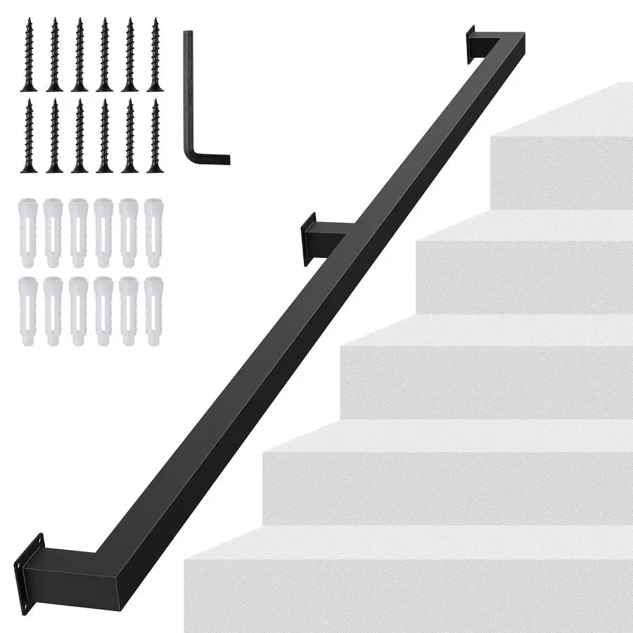 

Square Tube Handrail for Indoor Stair,Matte Black Industrial Metal Stair Rail,500LBS Load Capcity Wall Mount Stair Hand Rail for