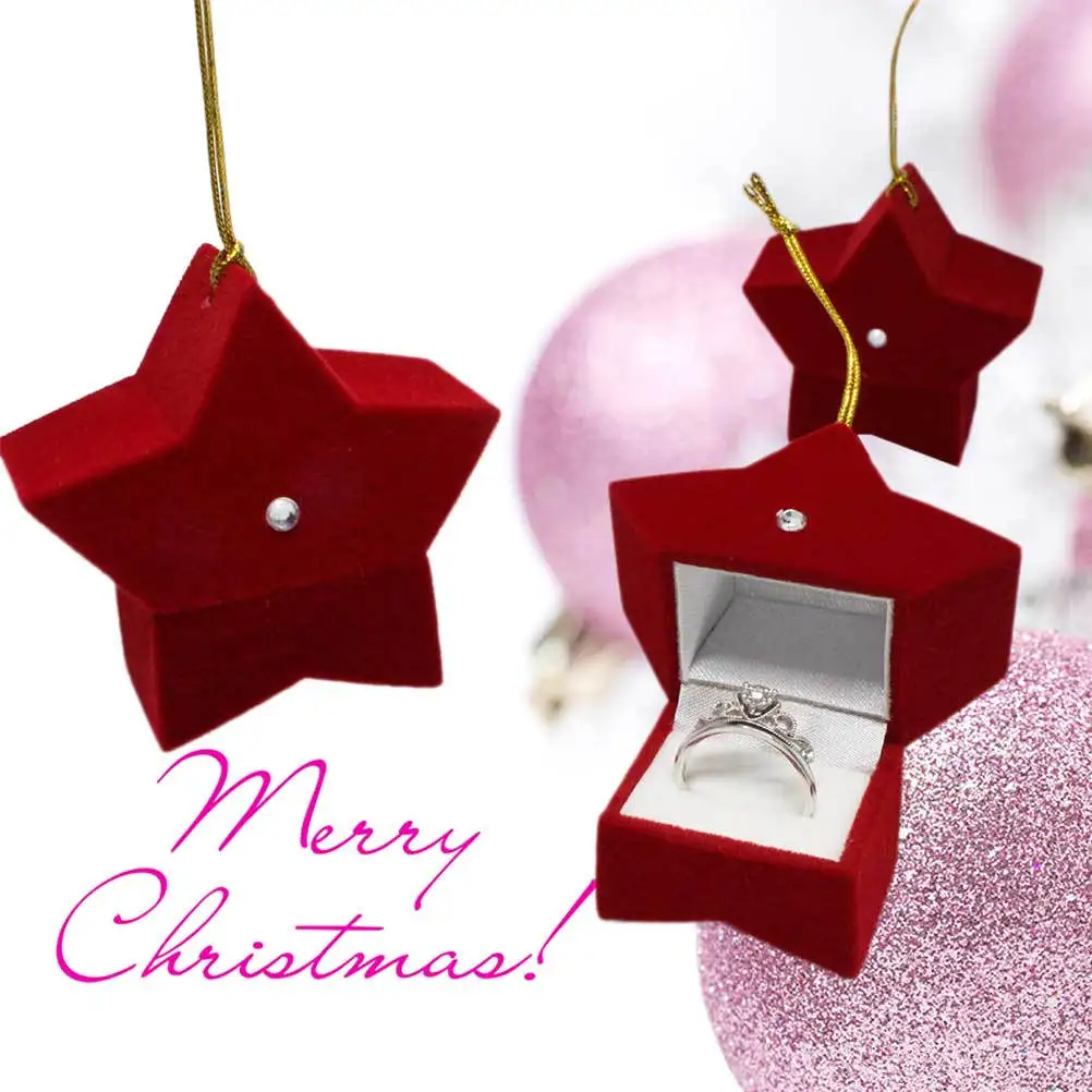 

3 шт., рождественская шкатулка для драгоценностей, красный прочный чехол с пятиконечной звездой, дизайн для хранения ожерелья, колец, сережек, Рождественский подарок