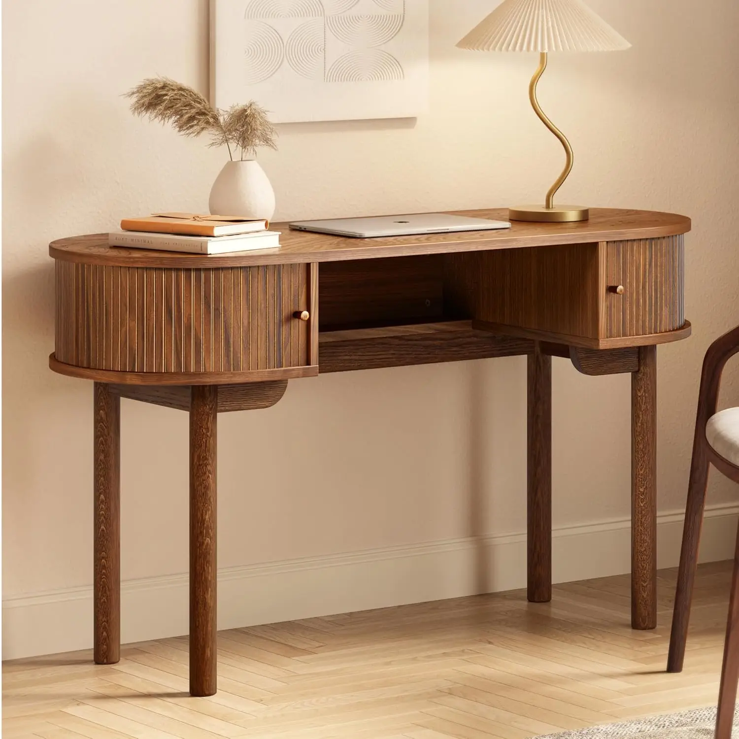 

51'' Small Wood Writing Desk and Makeup Vanity Desk with Storage and Sliding Doors - Narrow Computer and Work Table, Customized