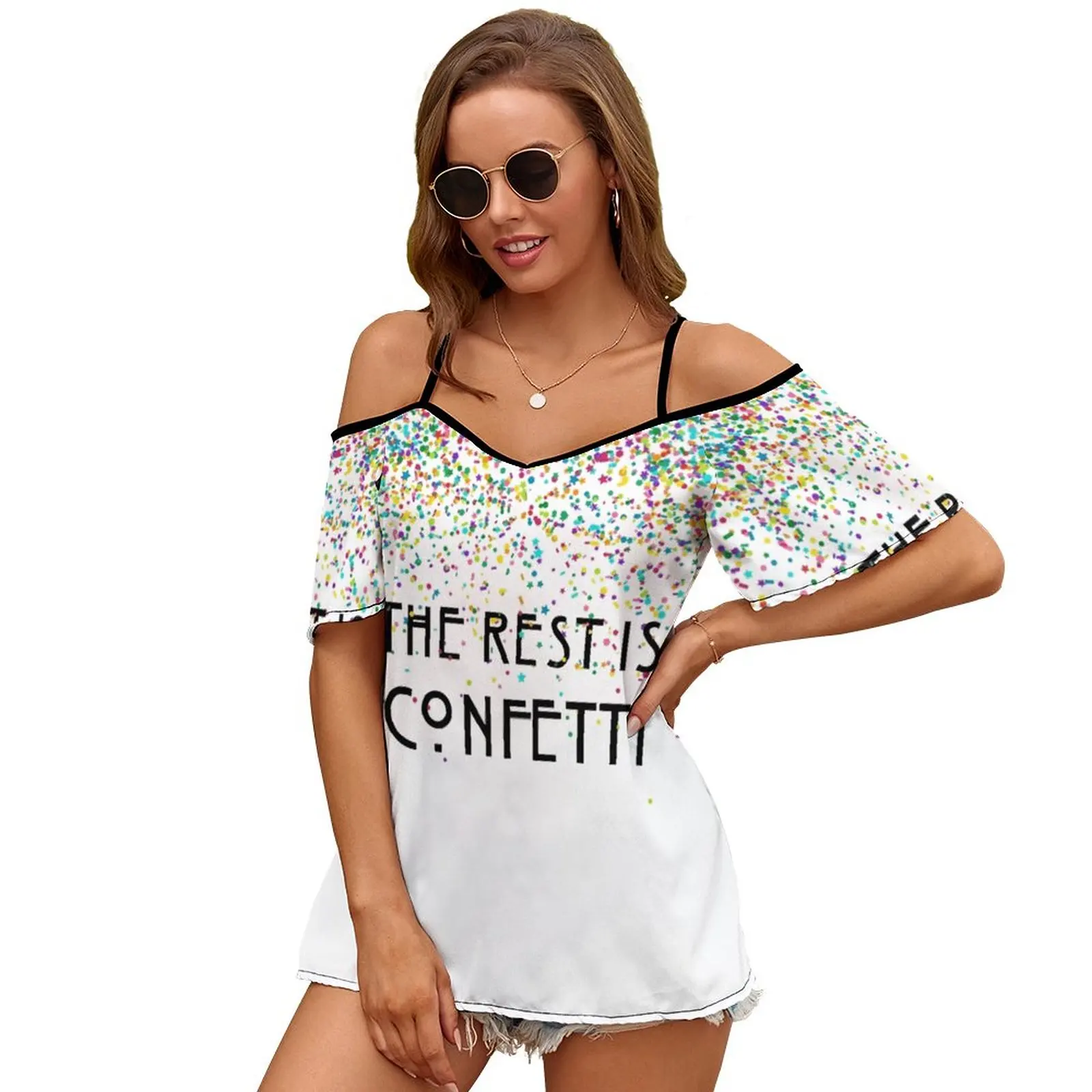 The Rest Is Confetti، The Haunting Of Hill House، قميص شيرلي الجديد بسحاب مكشوف الأكتاف وأكمام قصيرة للنساء