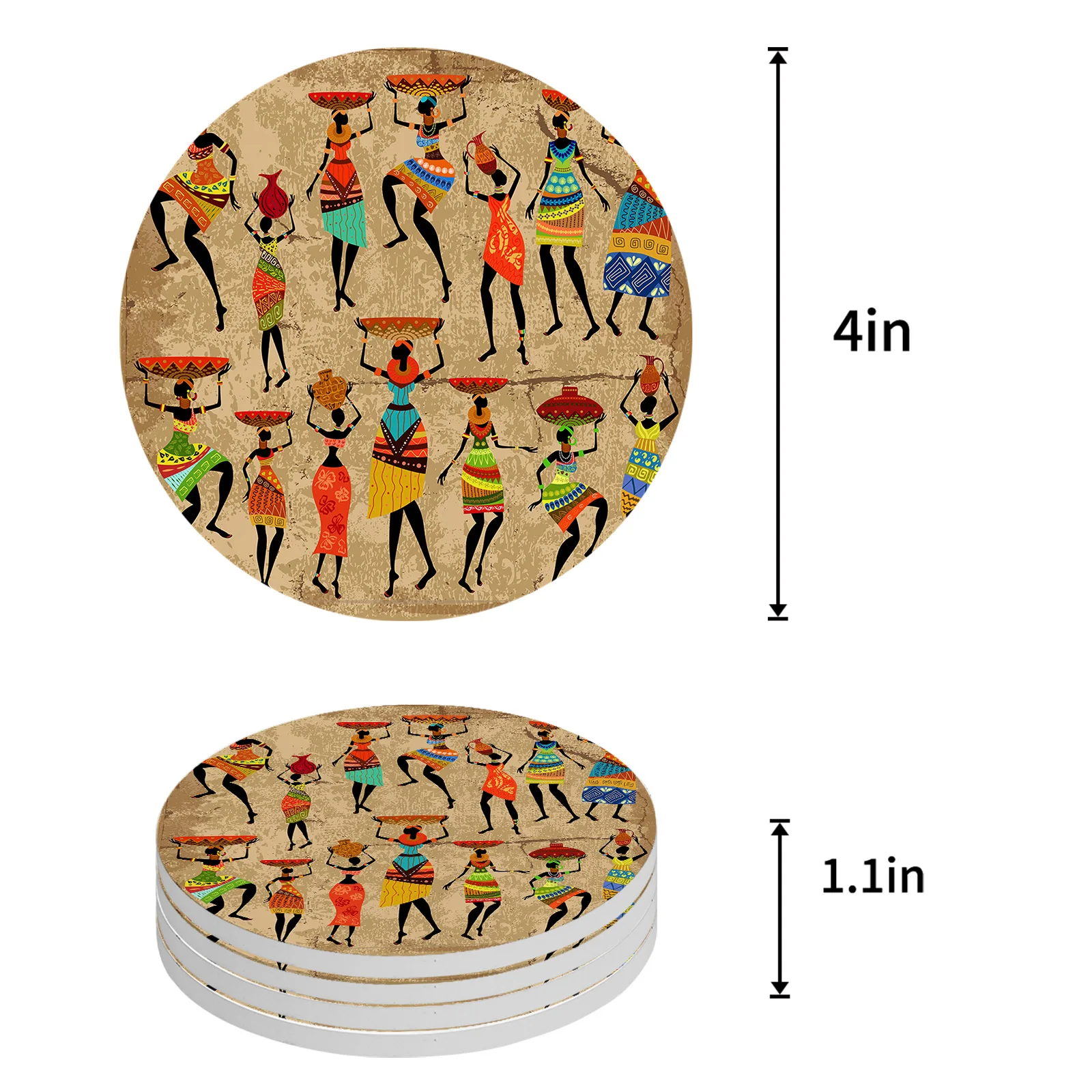 Ethnic Style African Women Black Women Round Coaster Coffee Table Mats Kitchen Accessories Absorbent Ceramic Coasters