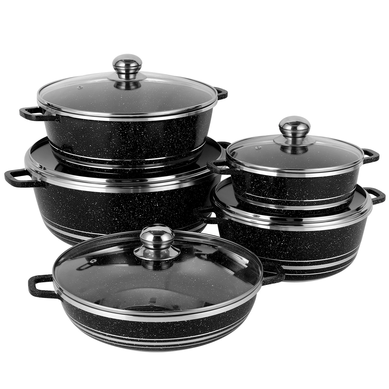 DONNOR 10 Stuks Kookgerei Sets Soeppan met Glazen Deksel Aluminium keuken Koekenpan Non Stick Potten Sets Alle Kachels compatibel