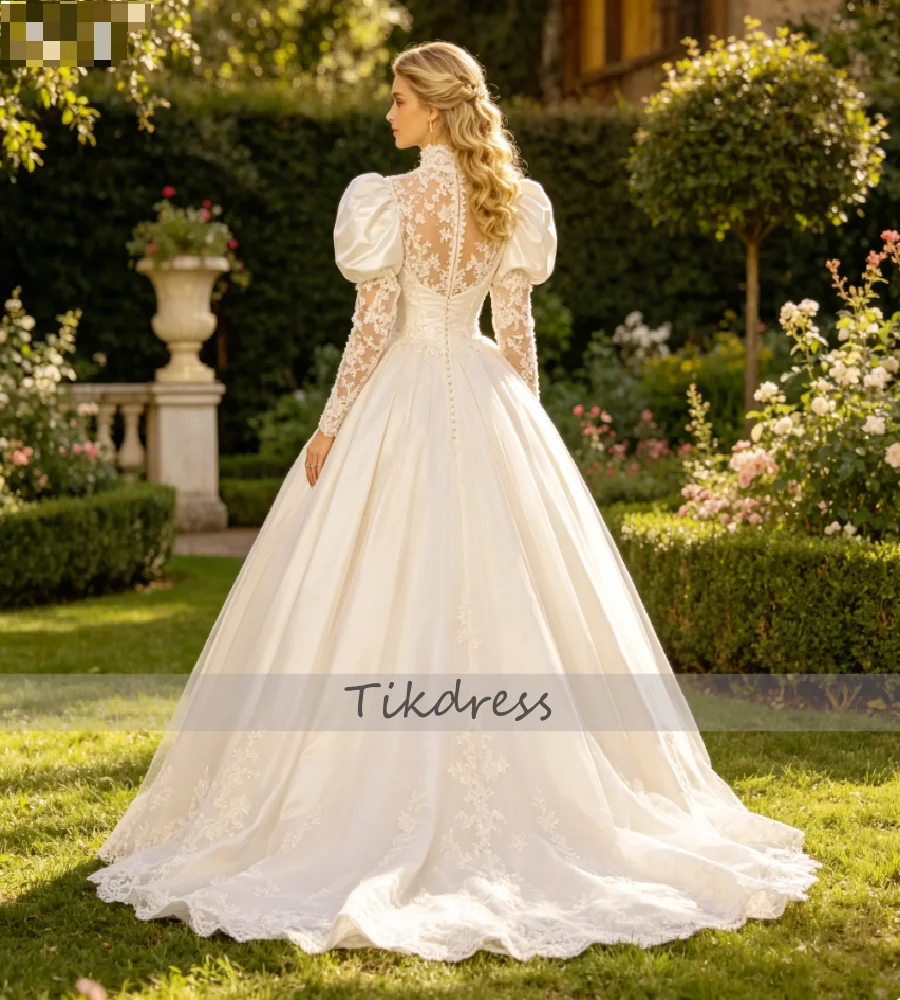 Vintage 1980s Victorian Wedding Dress Princess Lace Puff Sleeve Ball Gown Bridal Dresses 2026 Old Fashioned Garden Country Civil