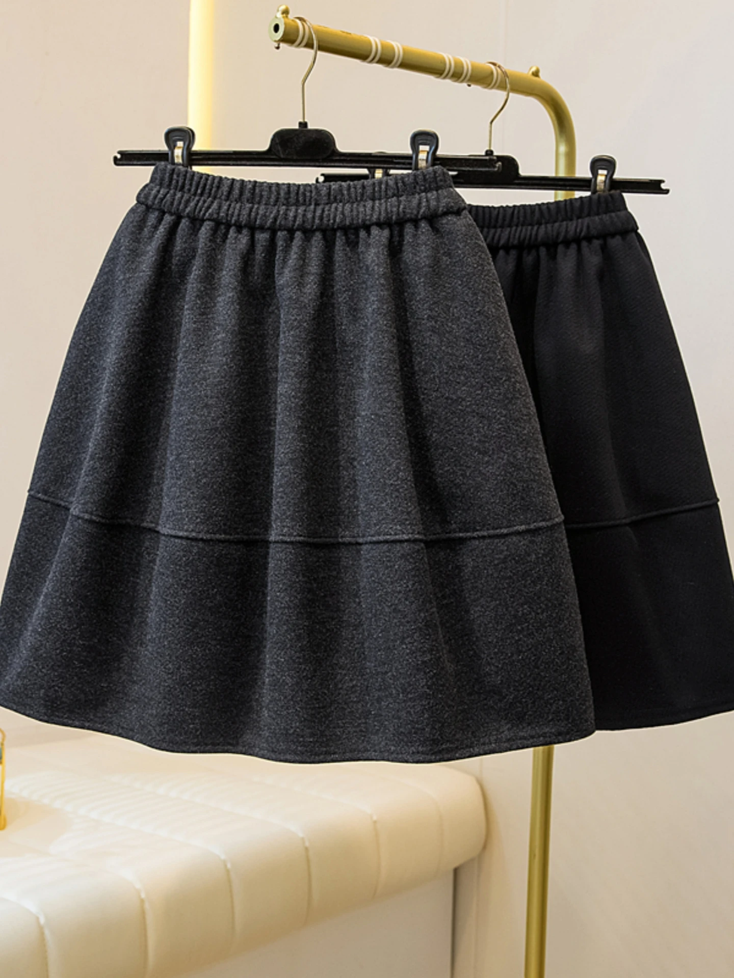 High Waist A-Line  Skirt Women's Woolen Spring Autumn plus Size Slimming Boot Skirt Korean Style Commute Casual Skirt