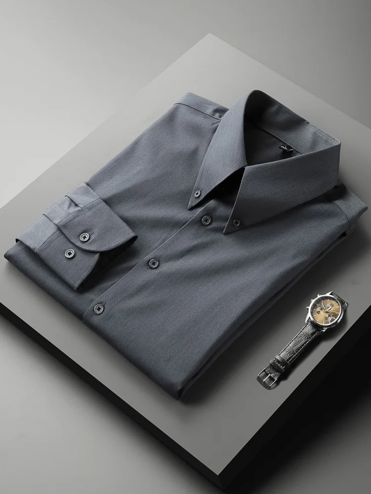 

Spring Autumn Men's Slim Fit Casual Long Sve arp Collar irt Easy Care Anti Wrinkle Versatile Youthful Polyester Blend