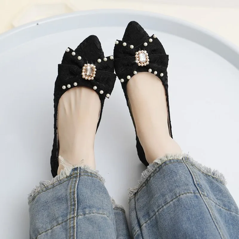 Flat Shining Shoes Womens 2026 New Bow Knot Rhinestone Fairy Style Casual Commuting Womens Comfortable Shoes Woman Shoes view 3