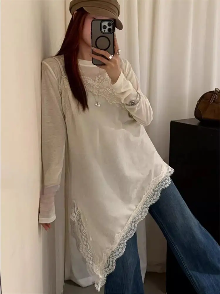 Velvet Csole Top Women's Vest irt Irregular V-ne Lace Trim Inner Wear Layering Dongda Gate Sle Casual Commute Wind