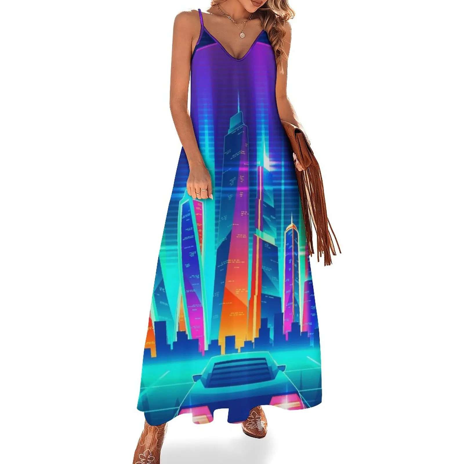 

Synthwave Neon City Sleeveless Dress Evening dresses prom dress 2023