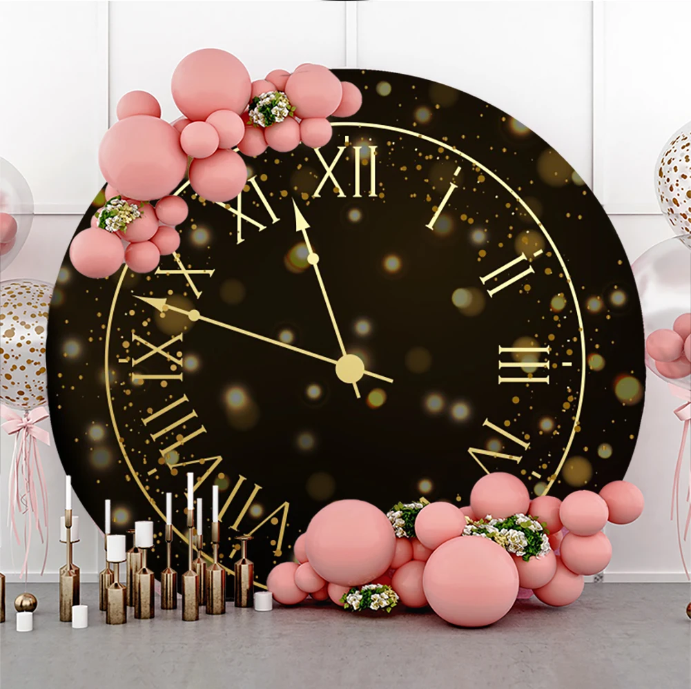 Laeacco Clock New Year Round Circle Photo Backgrounds Cover Christmas Party Decor Kids Birthday Countdown Photography Backdrops