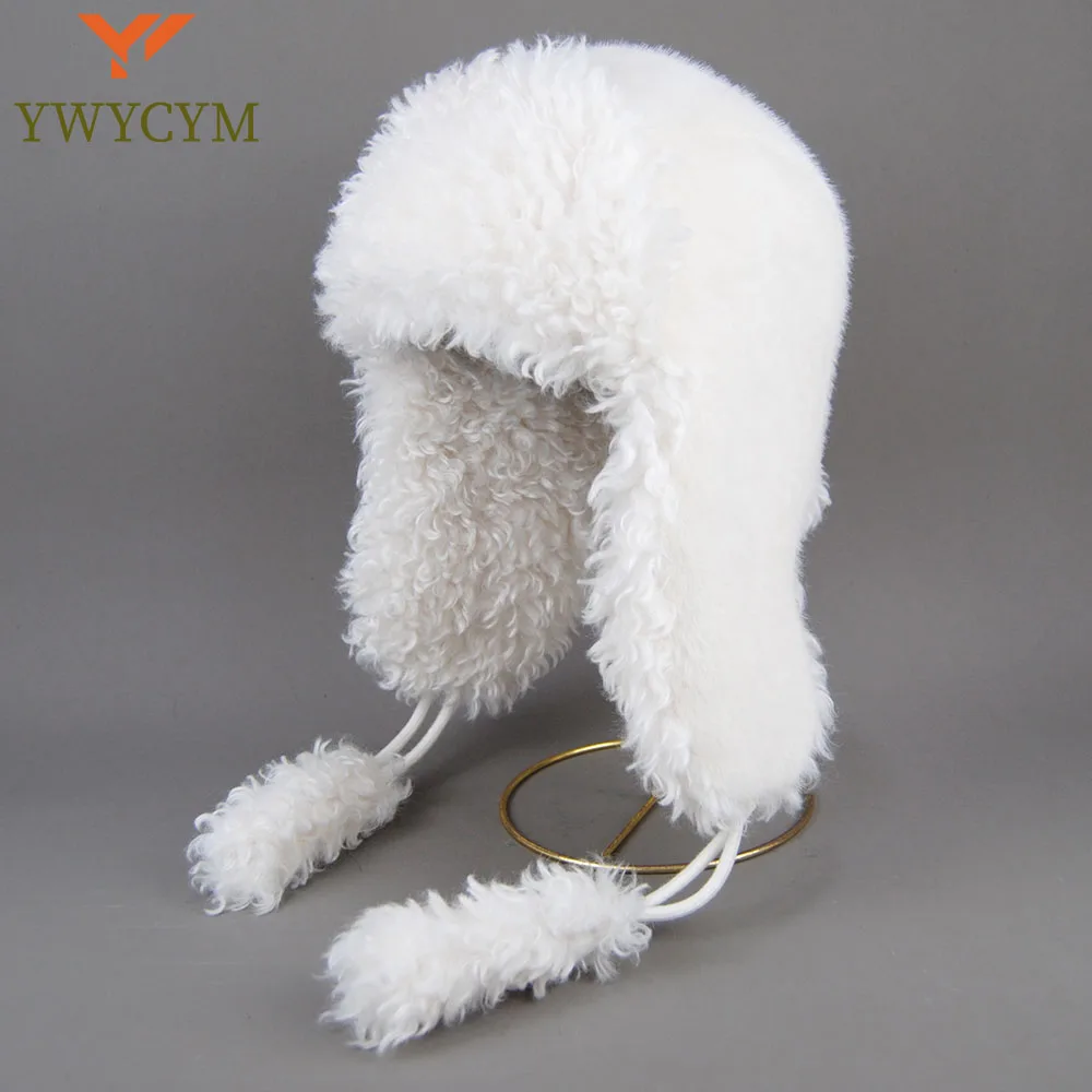 Real Fur Wool Hat Unisex New Winter Warm Bomber Russian Ushanka Hats With Ear Flaps Cow Leather Thick Snow Earflaps Baseball Cap
