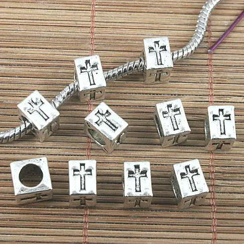 500pcs tibetan silver color 4sided cross stamped Loose beads L0188