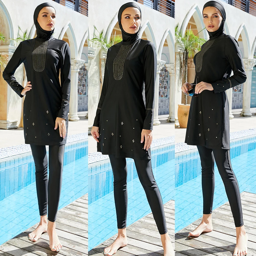 

Muslim Women Swimsuits Islamic Burkinis Modest Full Cover Swimwear Long Sleeve 3 Pieces Suits Hijab Tops Pants Swimming Surfing