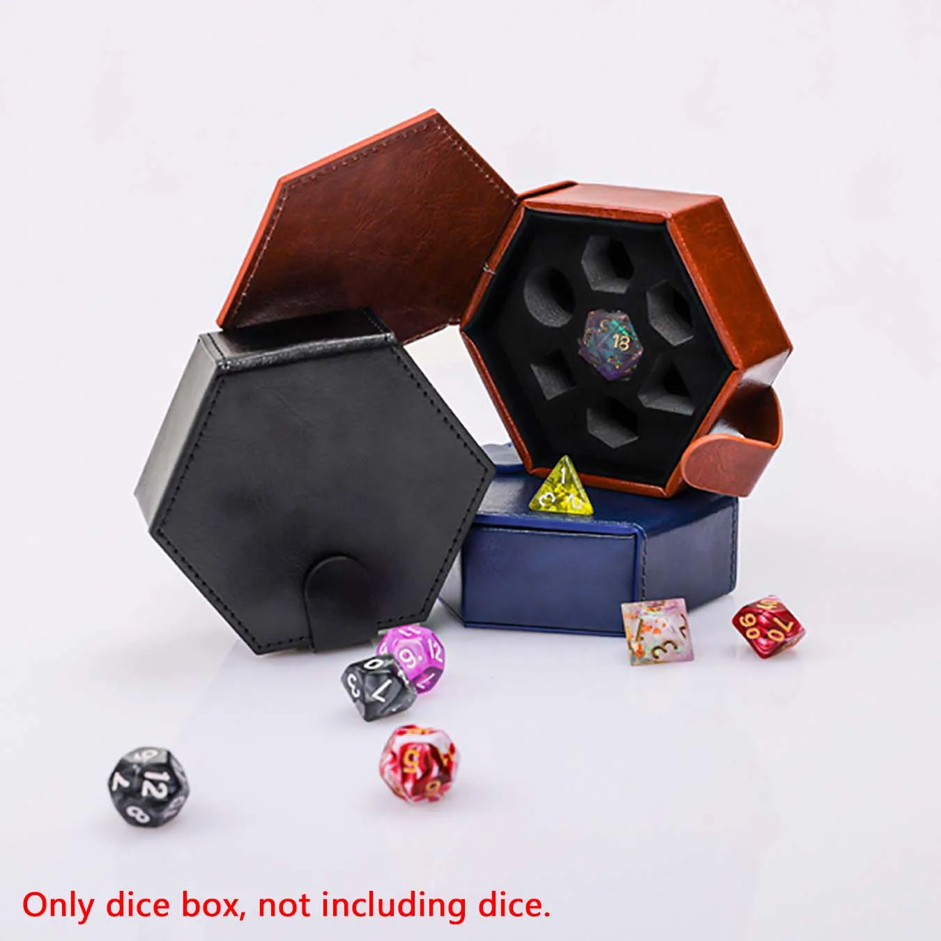 

1Pcs Dice Cup Brown Storage Box Leather Hexagonal Flip Box Brown Black Blue Leather Dice Cup for D&D COC Role RPG DND Table Game