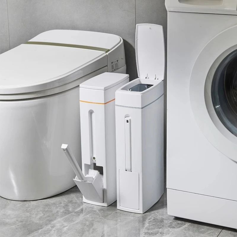 

Bathroom Trash Can With Toilet Brush Slim Narrow Slot Push Lid Waste Bin Minimalist Home Organizer For Small Bathrooms And Flats
