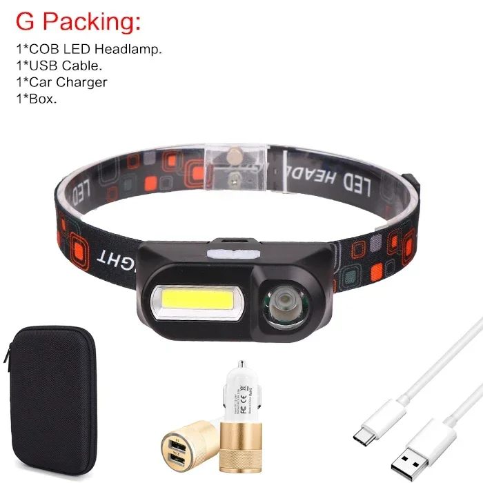 6500LM superheldere XPE + COB-koplamp 6 modi oplaadbare koplamp waterdichte hoofdlamp met 18650 batterij voor kamperen wandelen