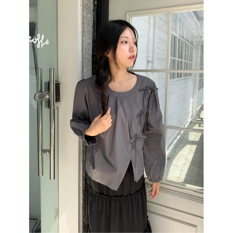 Ele rond Ne Knot irt femmes Chic début du printemps nouveau Sle Agel fibre de Polyester coréen Sle coupe ample