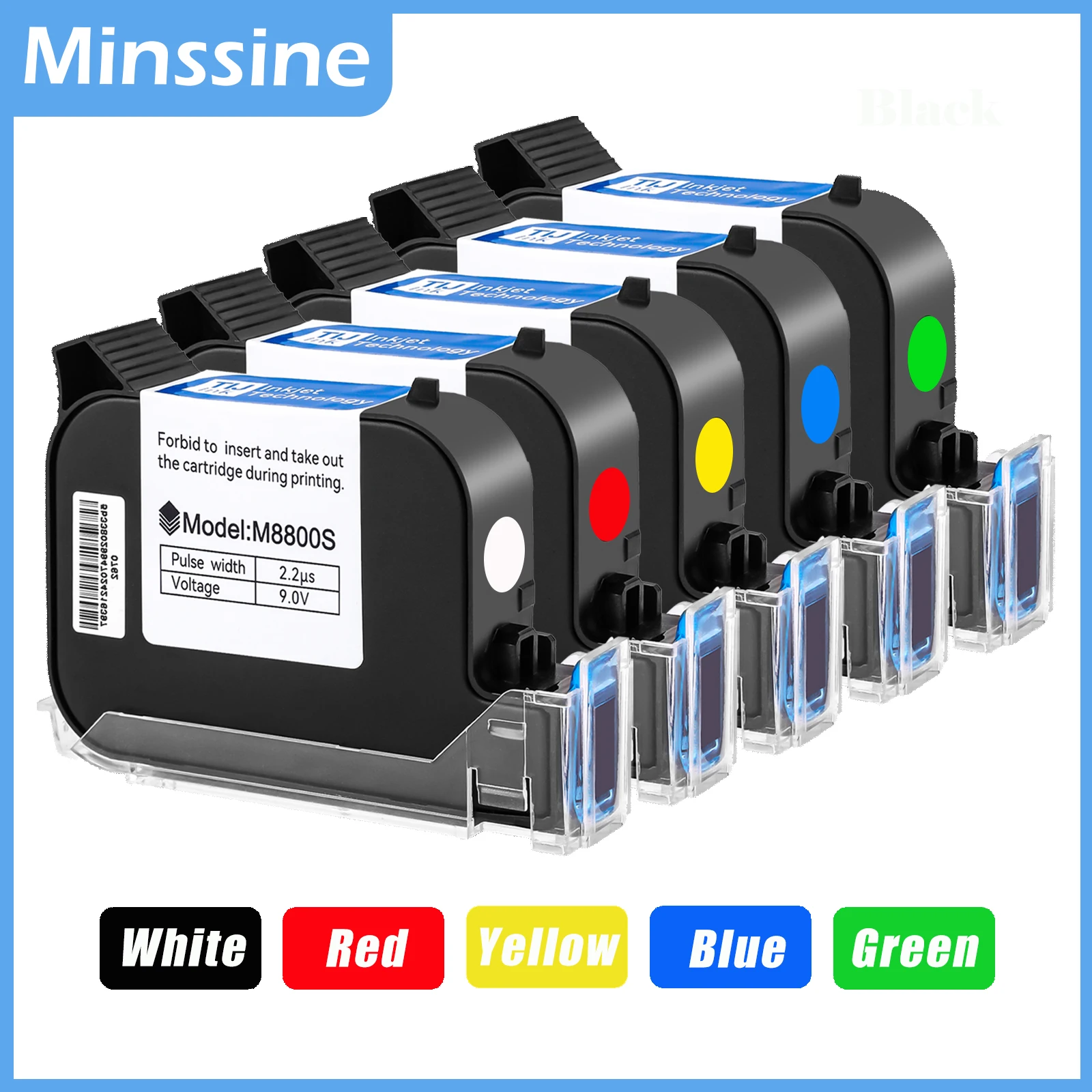 12.7mm Inkjet Printer Ink Cartridge White Red Yellow Blue Green for VIP