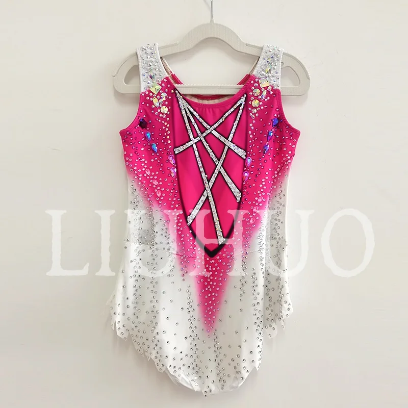 LIUHUO Pink Rhythmic Gymnastics Leotard With Skirt Competitive Cheerleading Performance For Children BD9096