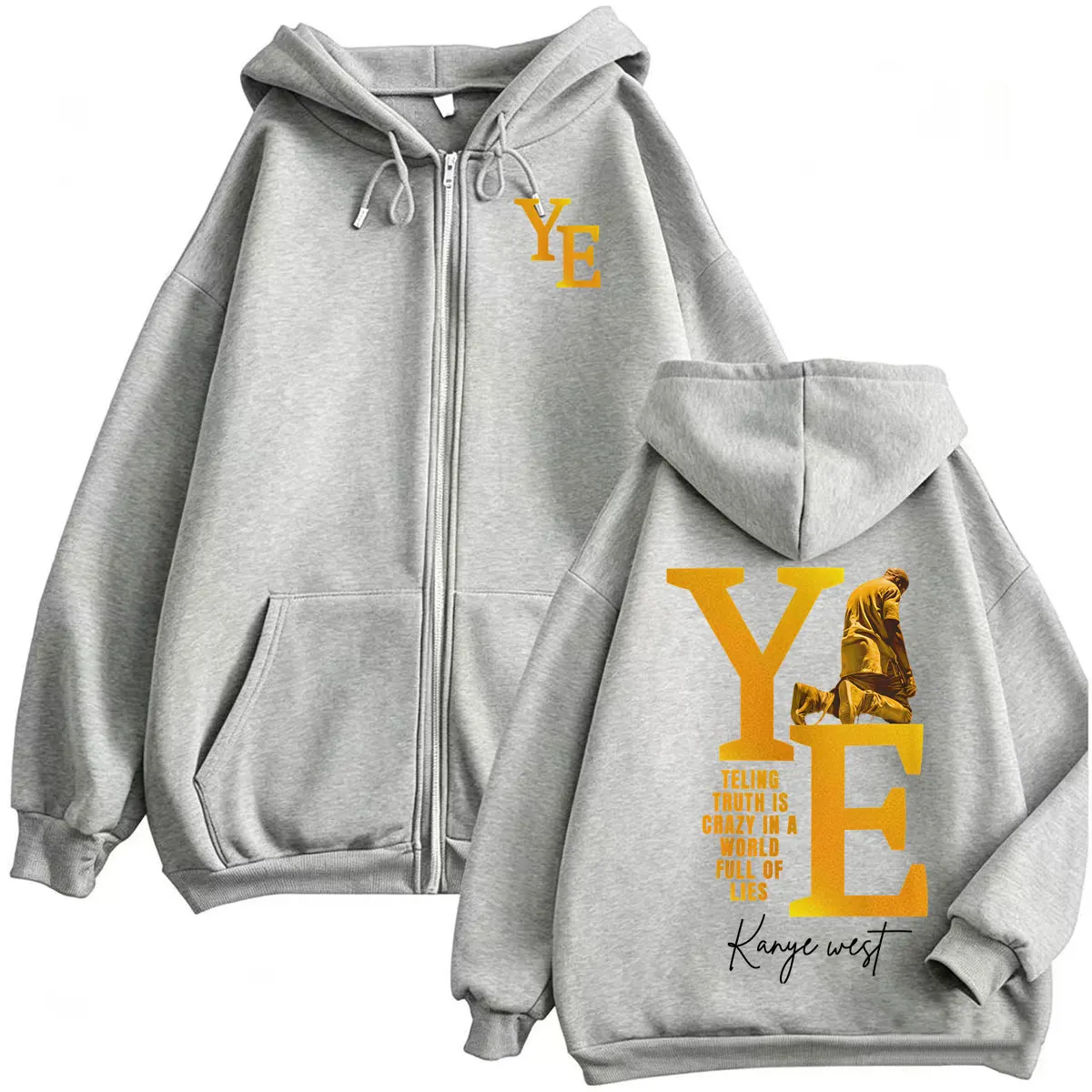 Kanye West Album 2026 Tour Reißverschluss-Hoodie für Herren und Damen, Modische Hip-Hop-Jacke, Sweatshirt-Mantel, Hochwertige Übergroße Zip-Up-Hoodies – Detail 6
