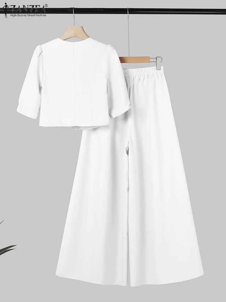 2025 ZANZA conjuntos de pantalones de verano 2 uds OL trajes de trabajo conjuntos a juego de moda para mujer elegante Blusa de manga corta pantalones de pierna ancha traje
