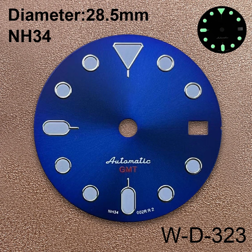 28,5 mm S5-Logo GMT-Zifferblatt, geeignet für NH35/NH34 Janpan-Uhrwerk, grün leuchtende Qualität, Uhrenmodifikationszubehör