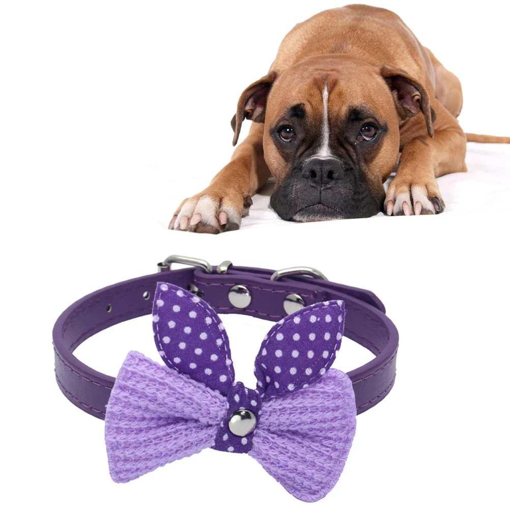 

Knit Bowknot Adjustable Dog Puppy Pet Collars Leash Necklace 2019 Hot Selling Cool Small Dogs Collars - Size S (Purple)