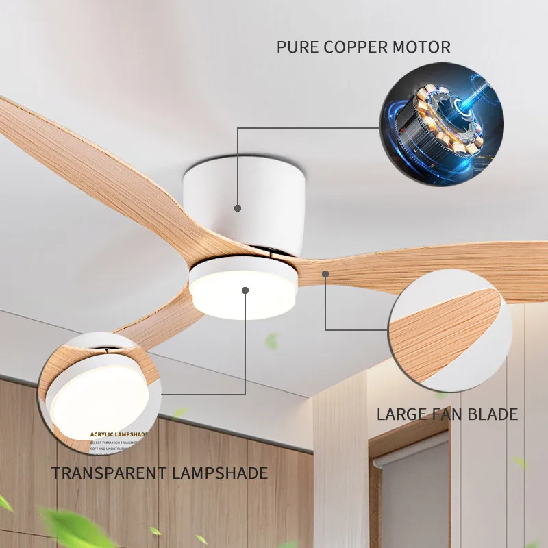 LED Pendant Light, Low floor DC Motor, Ceiling Fan With Remote Control,Terrace, High Wind Volume, No Light, Household Fan