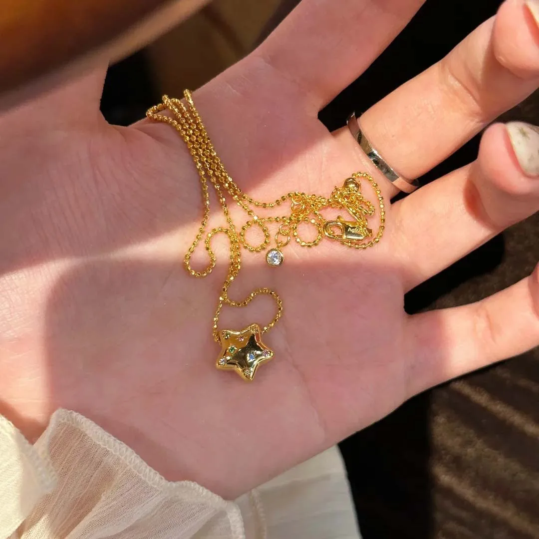 9999 gold fashion luxury business casual niche Instagram cool style diamond-set pentagonal star-shaped necklace