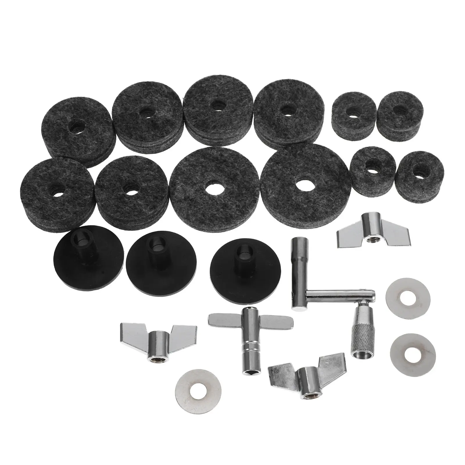 23Pcs Drum Kit Accessory Set Cymbal Replacement Felt Pads Non-Slip Drum Cymbal Stand Tubes Wing Nuts Washers for Professional