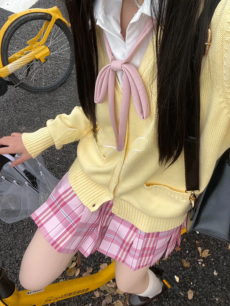 

Sweet Cute Knitted Open Cardigan Top Thin White out JK orm Skirt Set Girls Summer Faion Lightweight Polyester Blend