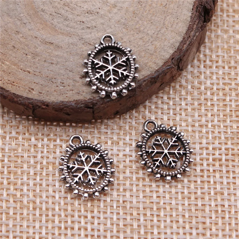10pcs 15x11mm Antique Silver Color Oval Snowflake Charms Pendant Jewelry Findings Bulk