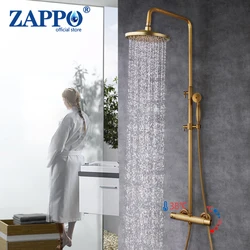 ZAPPO Thermostatic Shower Faucet Set Antique Brass Bathroom Rainfall Shower Mixer Crane Shower Faucet Bath Faucet Shower Set