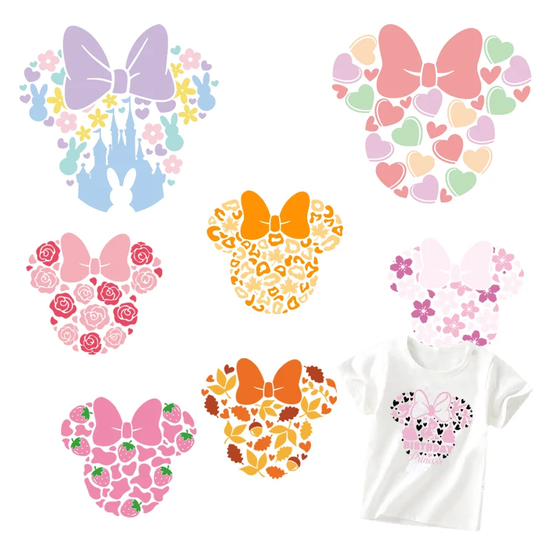 Самоклеящиеся нашивки для одежды с изображением роз и Минни Маус, Детские Виниловые наклейки для шитья «сделай сам», аппликации для глажки