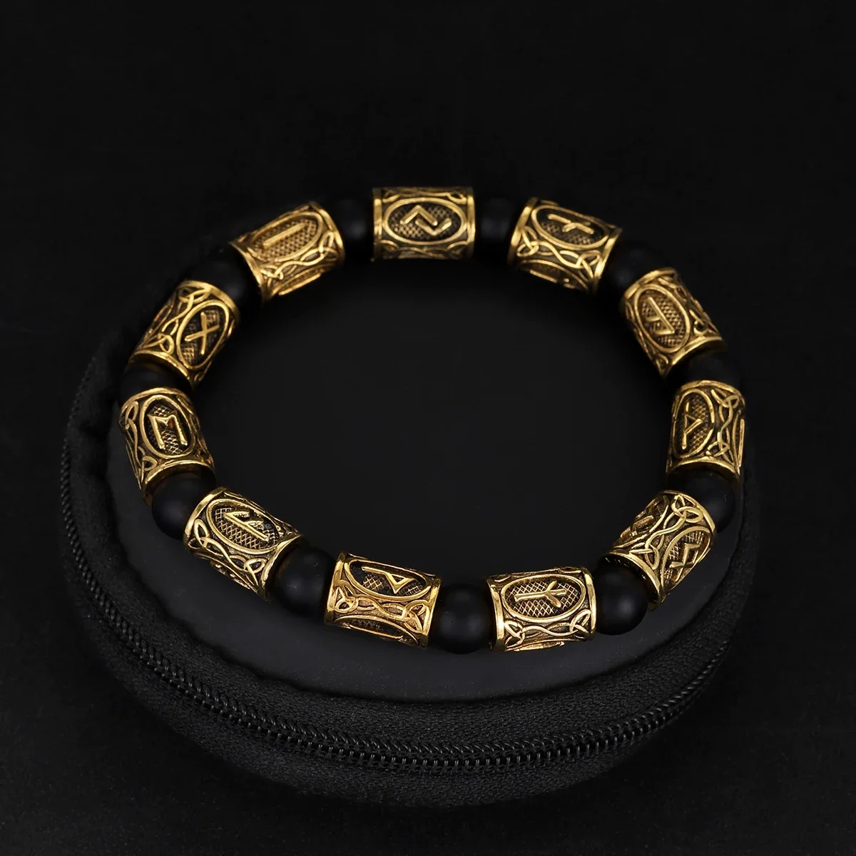 Ethnic Viking Runes Malachite Bracelet 8Mm Natural Stone Stainless Steel Gold Color Bead Bracelets for Men Bangles Jewelry Gift