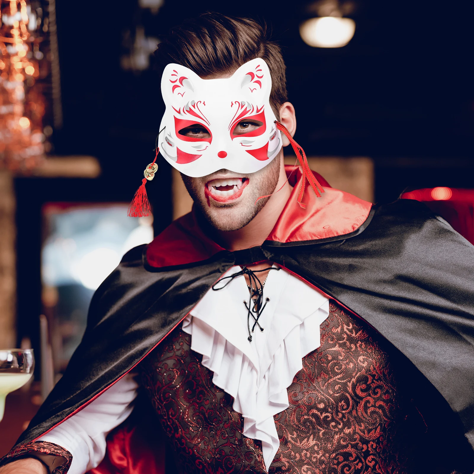 

1 pc Fox Mask Masquerade Halloween Dress Up Japanese Style Party Costume Cosplay Face Paint Festival Ornament Pvc Decorated Mask