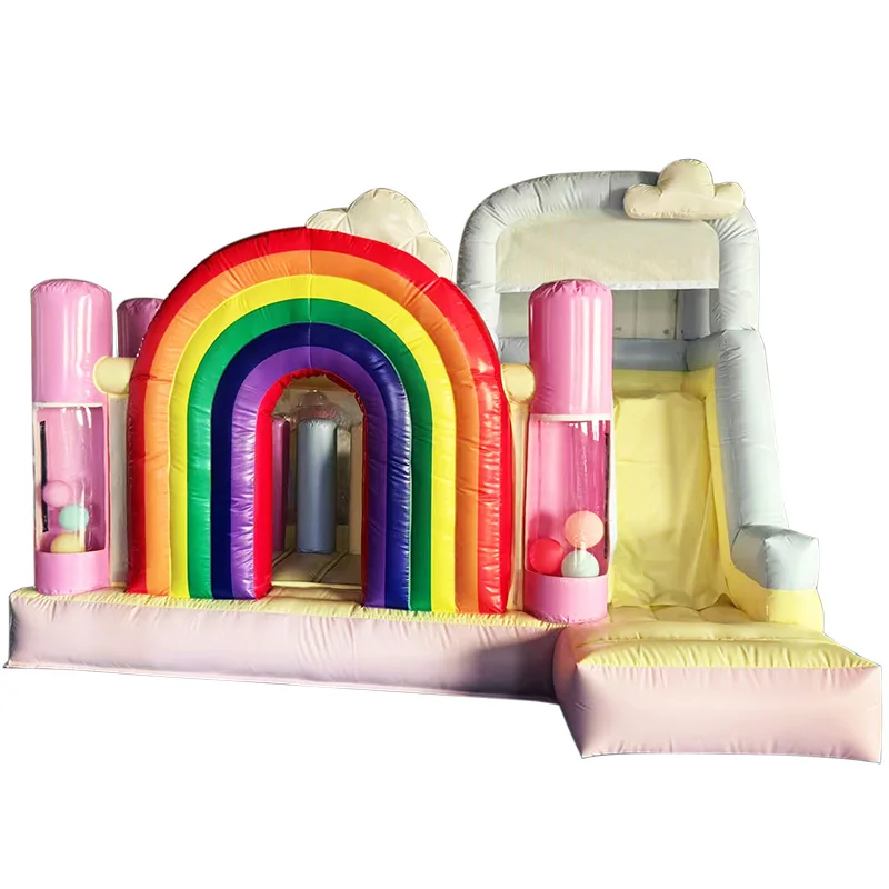 Barato nuevo juguete inflable que rebota tobogán arco iris inflable bola flotante casa de rebote