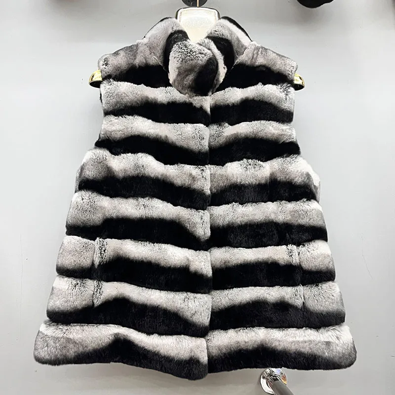 2025 شتاء جديد ريال ريكس الأرنب الفراء سترة شينشيلا اللون الوقوف طوق الرقبة جيليه فروي سميكة الدافئة قصيرة صدرية فاخرة #1