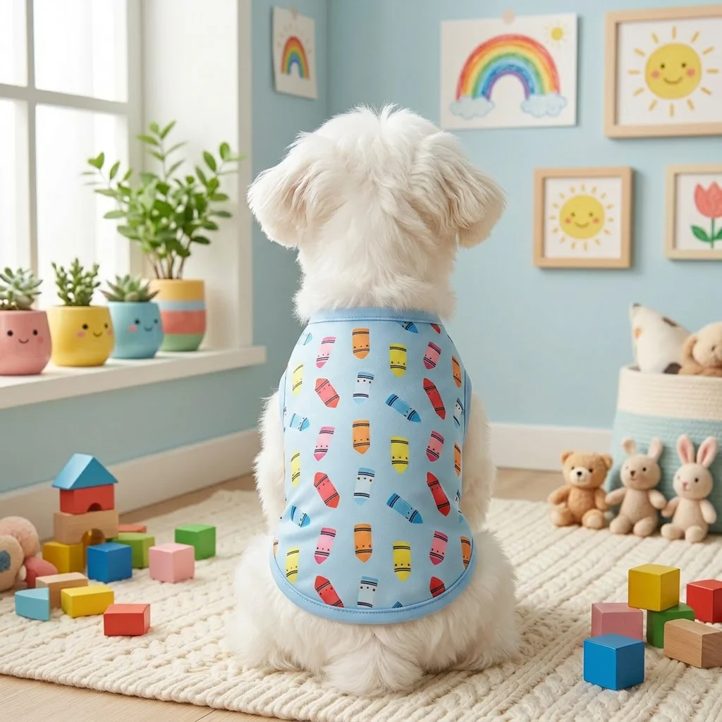 Chaleco perros y gatos pequeños medianos azul claro estampado crayones - imagen 5