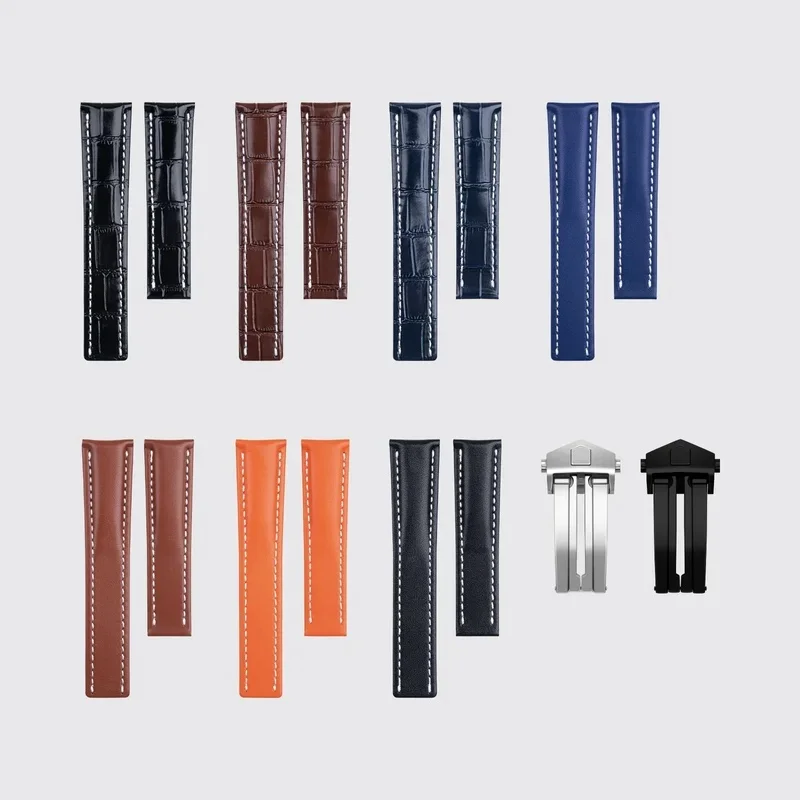 Premium Soft Genuine Crocodile Leather Strap for TAG Heuer Carrera Monaco 22-24mm Black Deployment Buckle Replacement Watch Band