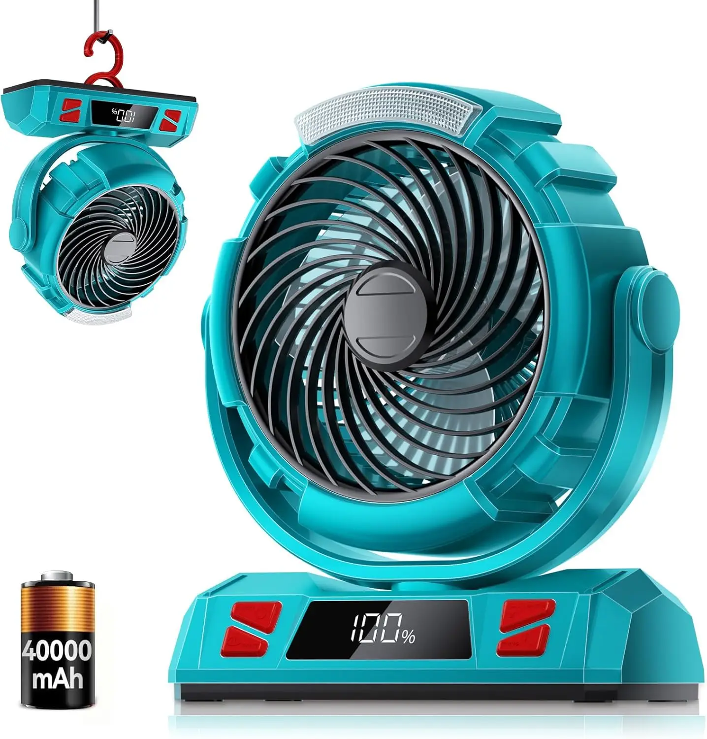 

40000mAh Rechargeable Camping Fan with LED Light, 6 Speeds, Portable USB Desk Fan for Outdoor, Power Outage, Hurricane