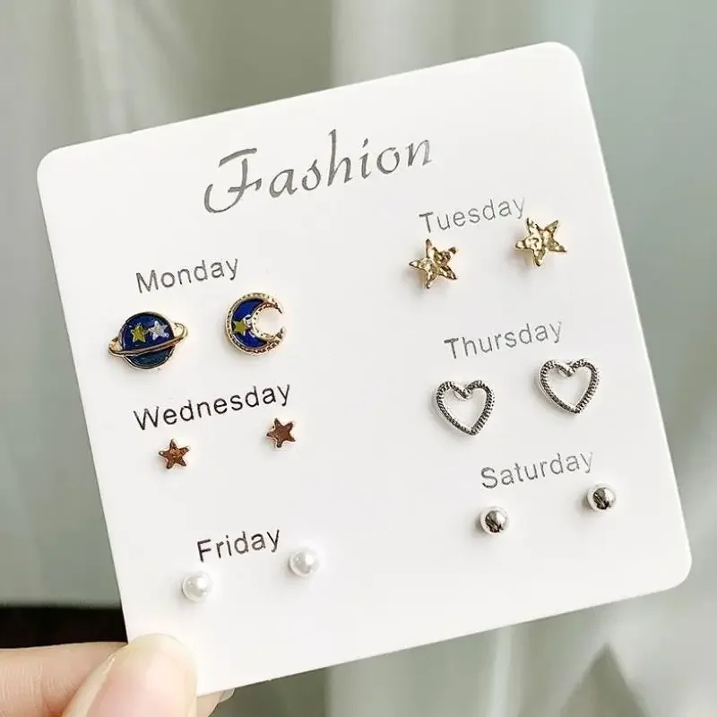 

Korean Version Of The Hot Sale Af Aweek Earrings Set 7 Pairs Of Simple And Sweet Earrings Set Combination Of Week Jewelry Gifts