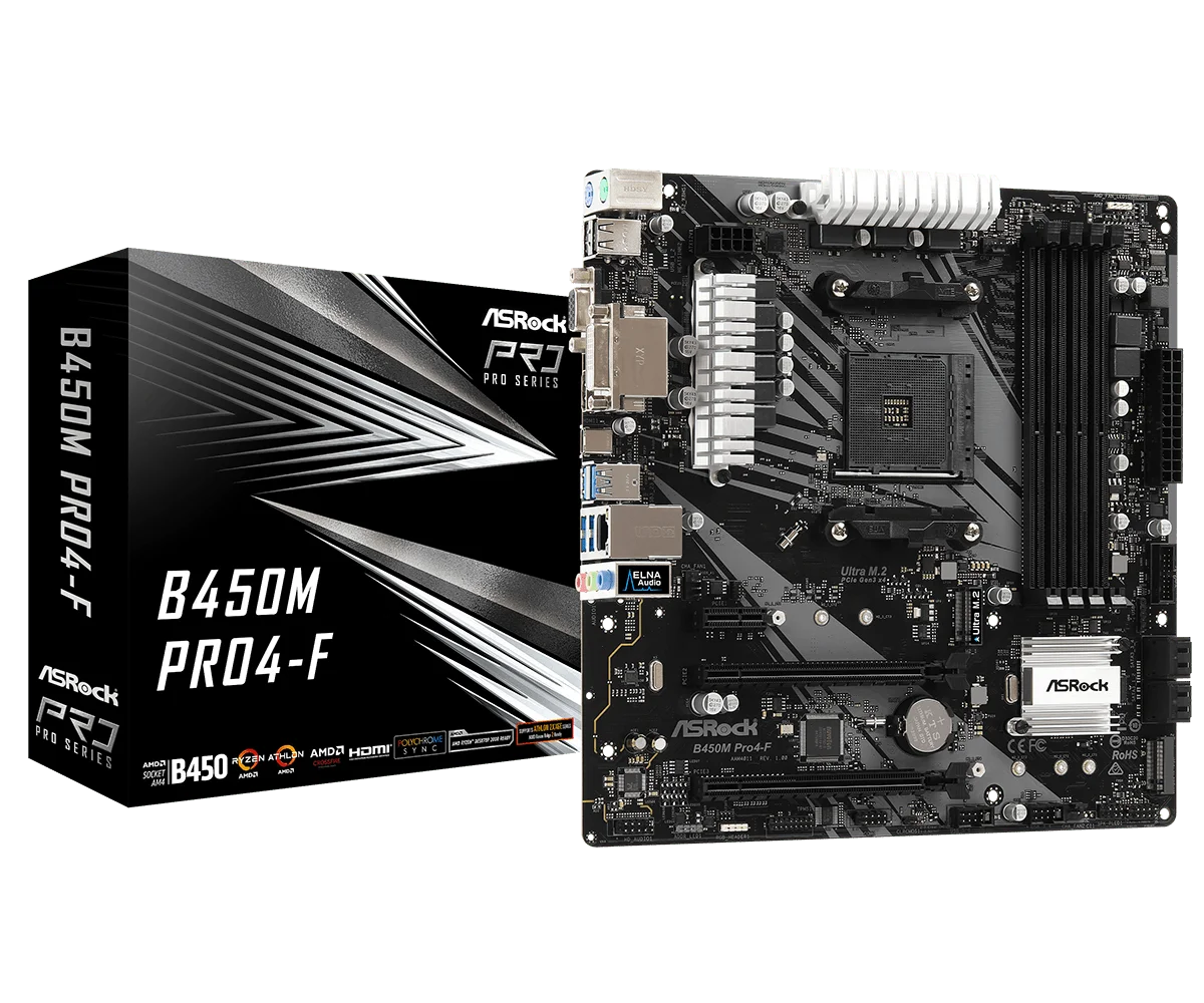Материнская плата ASRock B450M Pro4-F Micro ATX AMD B450 с разъемом AM4 DDR4 SATA3 HDMI DVI-D VGA Audio, новинка для Ryzen 2000/3000/4000