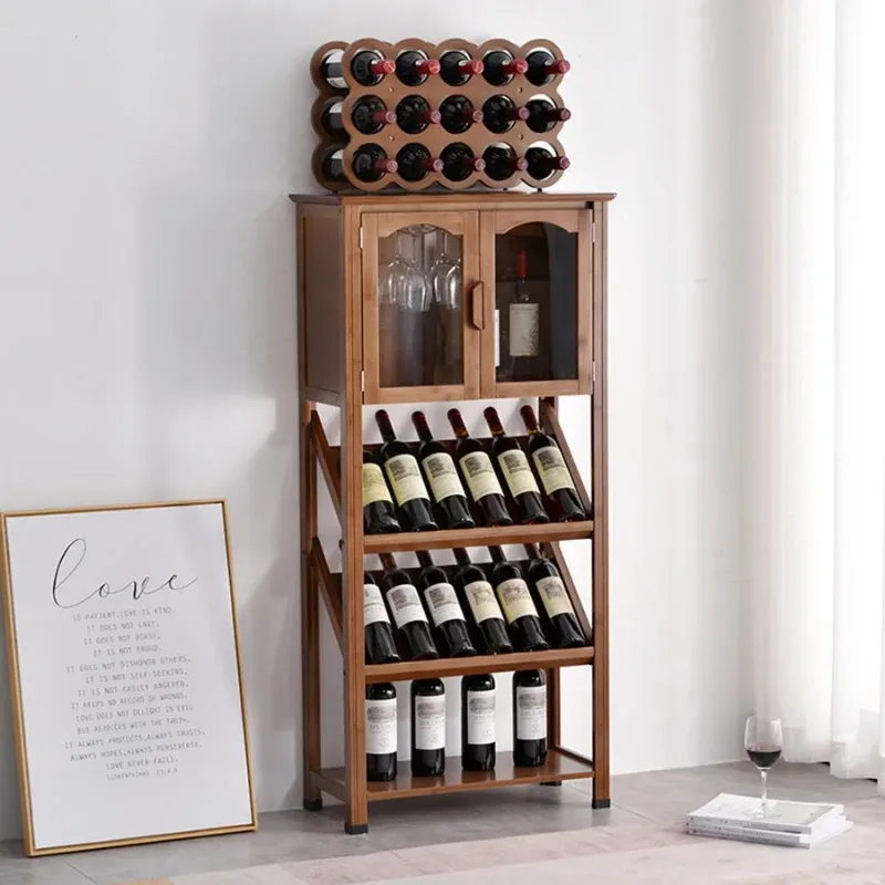 European Small Wine Cabinet Floor Wooden Style Vintage Miniature Luxury Showcase Wine Rack Organiser Porte Vin Club Furniture