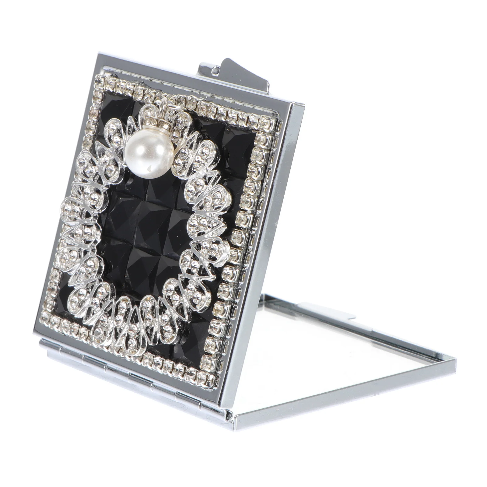 Perlenanhänger, kompakter, zusammenklappbarer Make-up-Spiegel, tragbarer doppelseitiger Taschenspiegel, Reisekosmetik-Werkzeug, weibliches Geschenk