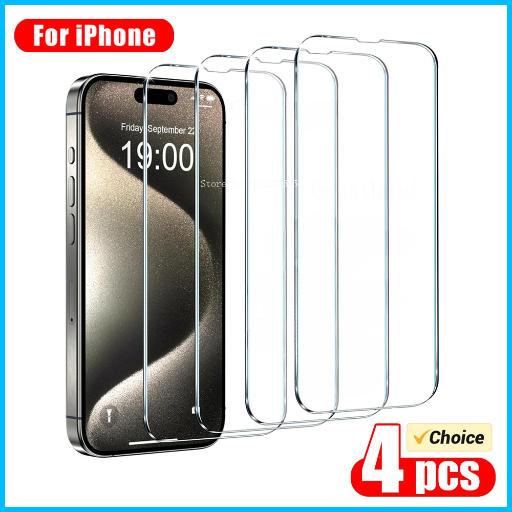 4Pcs Tempered Glass For iPhone 15 14 13 12 11 Pro Max Screen Protector For iPhone 6 7 8 Plus X XS Max XR Protective Glass Film