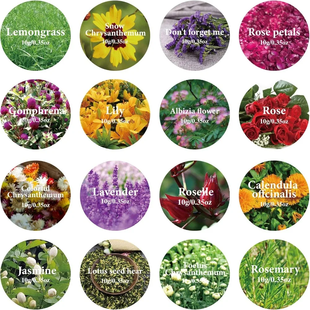 16 Bags Dried Flowers for Soap Making, DIY Candle Making, Bath - Rose Petals, Lavender, Forget Me Not, Lilium, Jasmine, Rosebuds & More view 2
